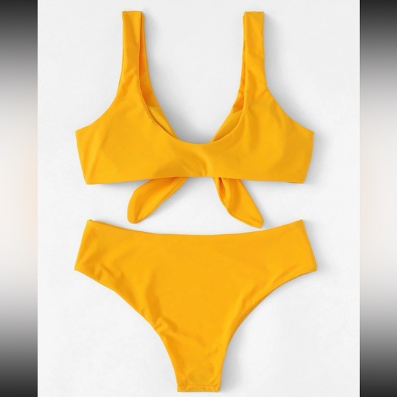3 For $25! Yellow Tie Front High Waist Cheeky Bikini - Picture 2 of 4
